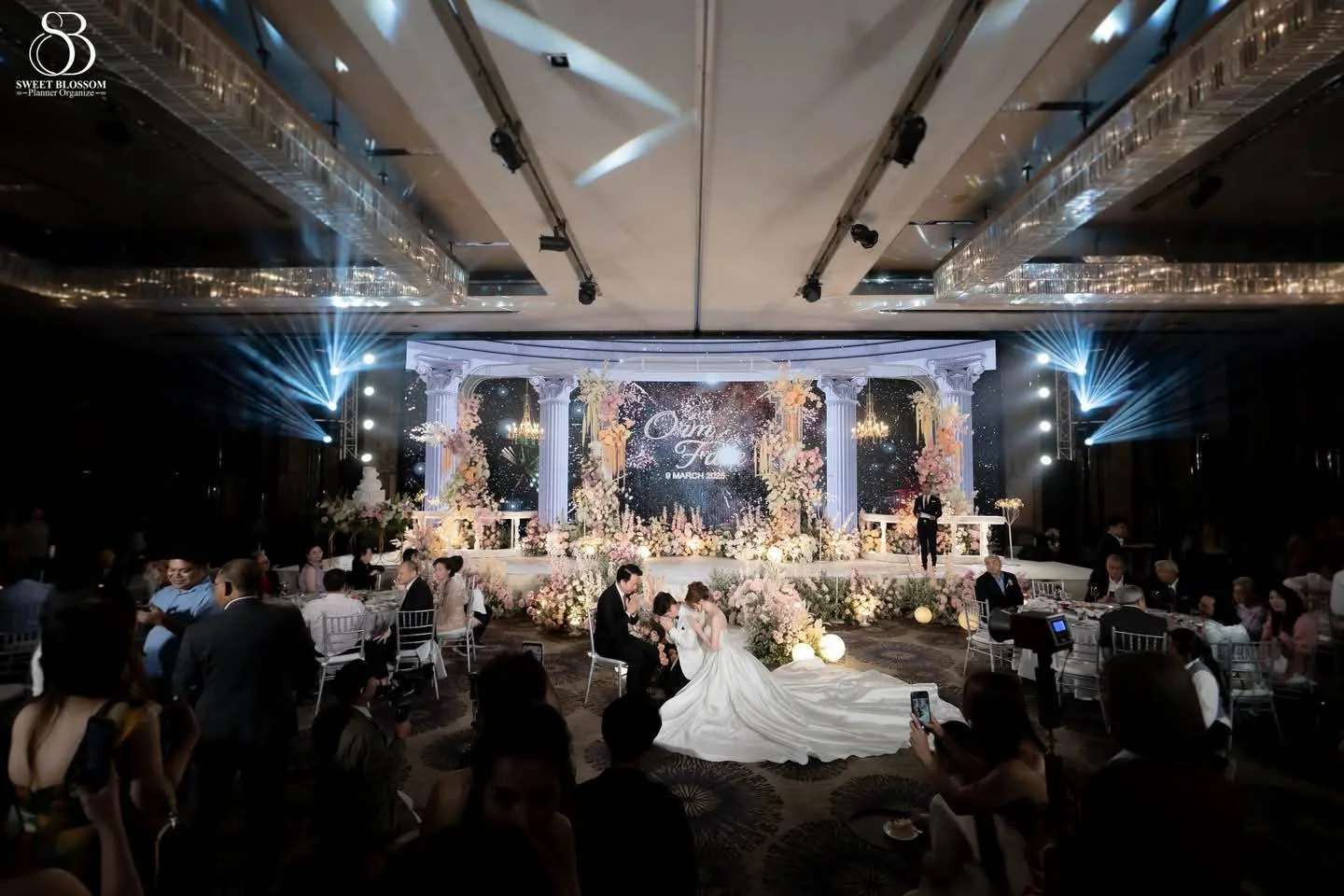Wide view of the ballroom reception at the Orm & Fuse celebration in Bangkok